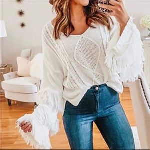 Ivory Fringe Sleeve Sweater NEW Size Small